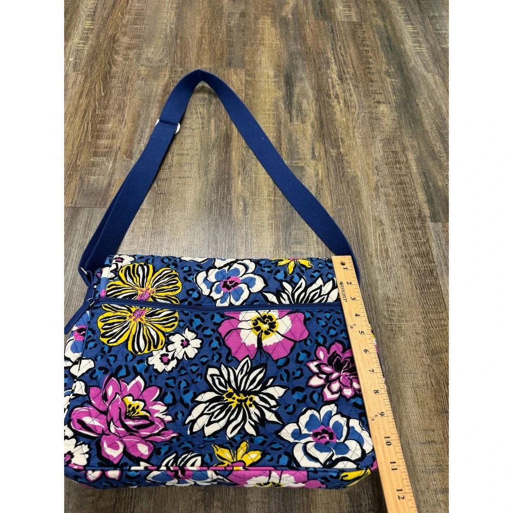 Vera Bradley Floral Leopard Quilted Cotton Messenger Bag Blue Pink Crossbody